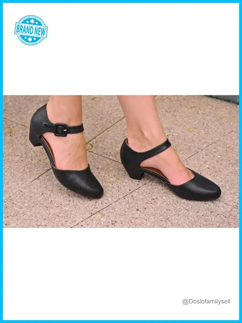 Women's Closed Toe Low Chunky Heel Pumps Ankle Strap Dress Shoes
